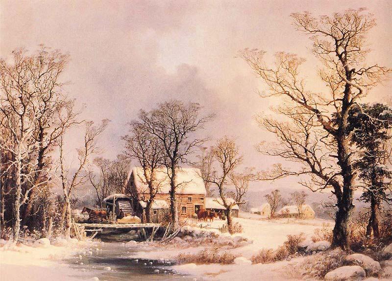 George Henry Durrie Winter in the Country, The Old Grist Mill Germany oil painting art